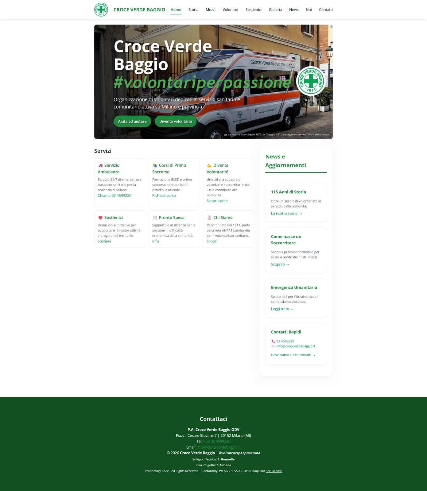 Screenshot of the Croce Verde Baggio Web Portal