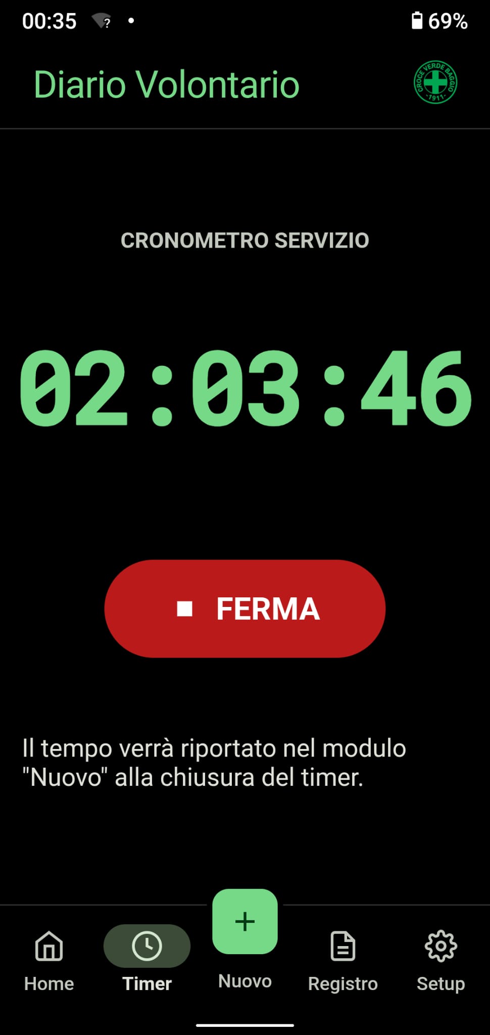 Screenshot of the Volunteer Diary Android App