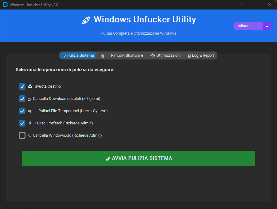 Screenshot of the Windows Cleaner personal tool